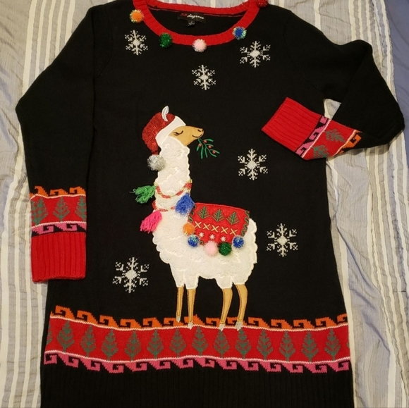 Vintage Large Ugly Lama Christmas Sweater Dress by 33 Degrees - Picture 3 of 11
